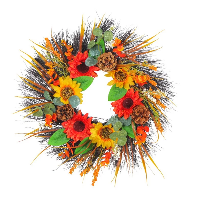 

Pine Cone Sunflower Wreath Fall Decor Wreath Wreaths For Front Door For Porch Farmhouse Home Decor 40Cm