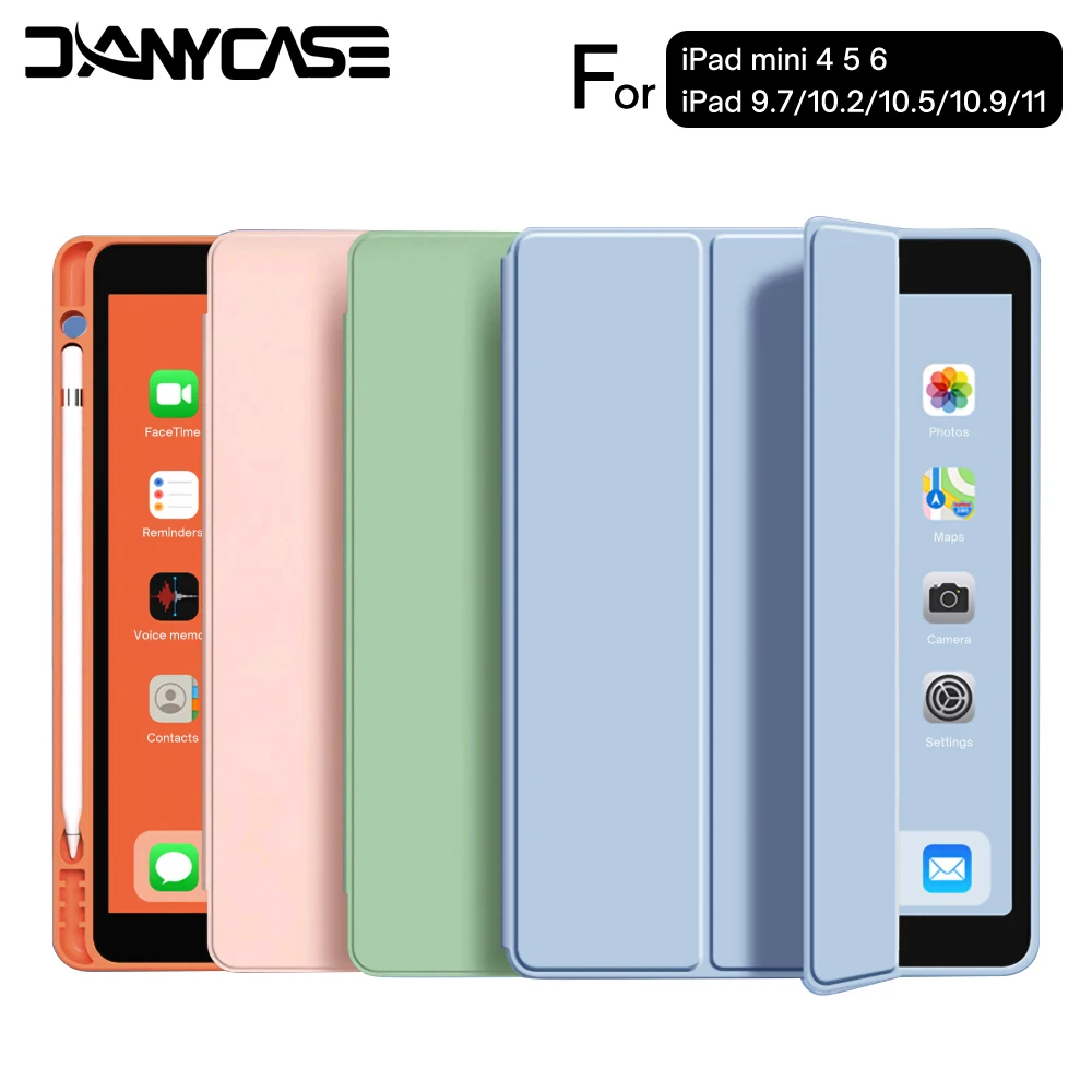 Case For 2020 iPad 10.2 8th 2018 2017 9.7 Mini 5 2021 Pro 11 10.5 Air 3 4 Smart Cover With Pencil Holder iPad 5th 6th Generation