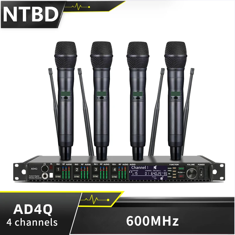 NTBD AD4Q 노래방 무대 공연, 웨딩 홈 KTV 파티, 전문 4 채널 무선 마이크 시스템