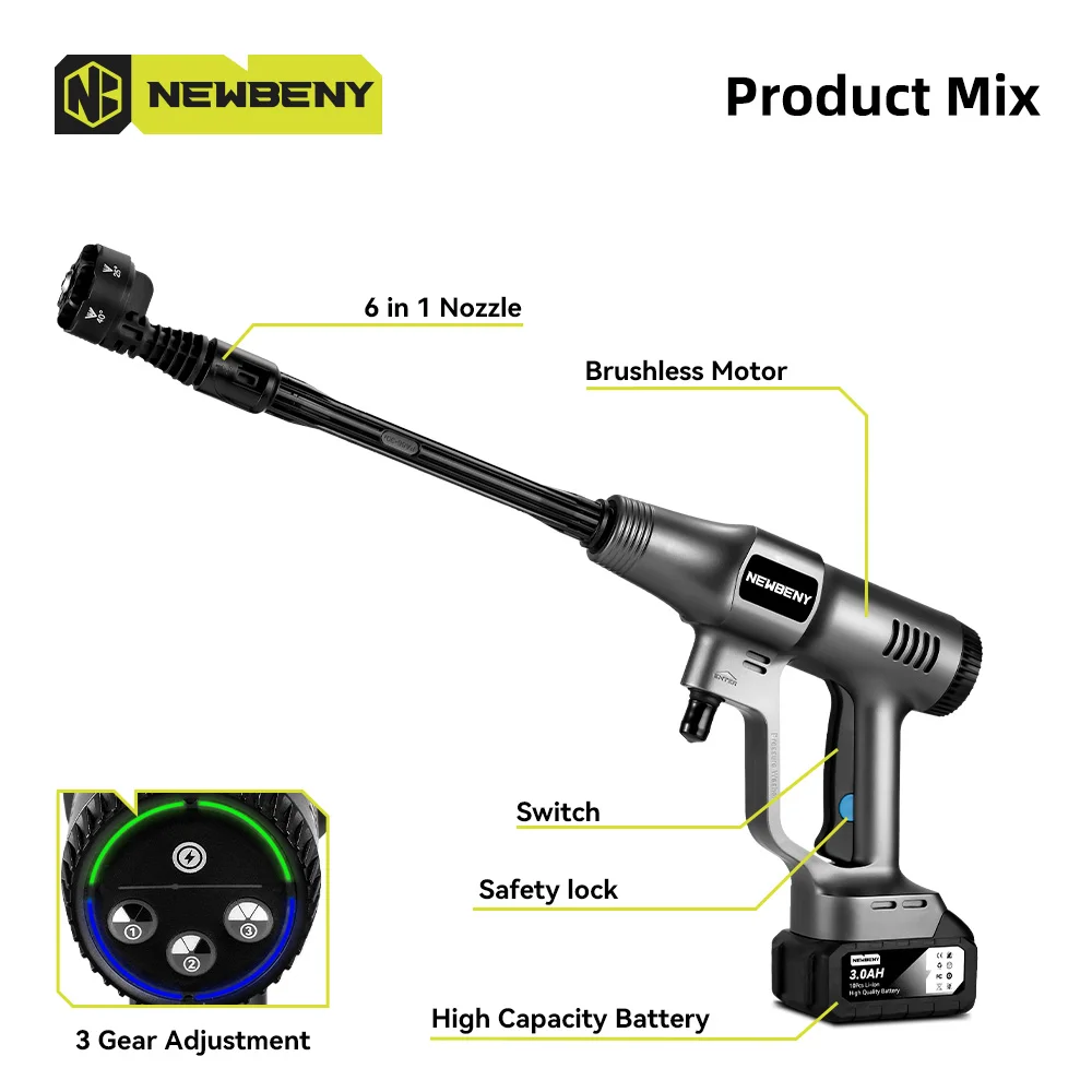 3500W 200Bar Brushless Electric High Pressure Washer Cordless Efficient Car Garden Cleaning Spray Gun ToolFor Makita 18V Battery 5