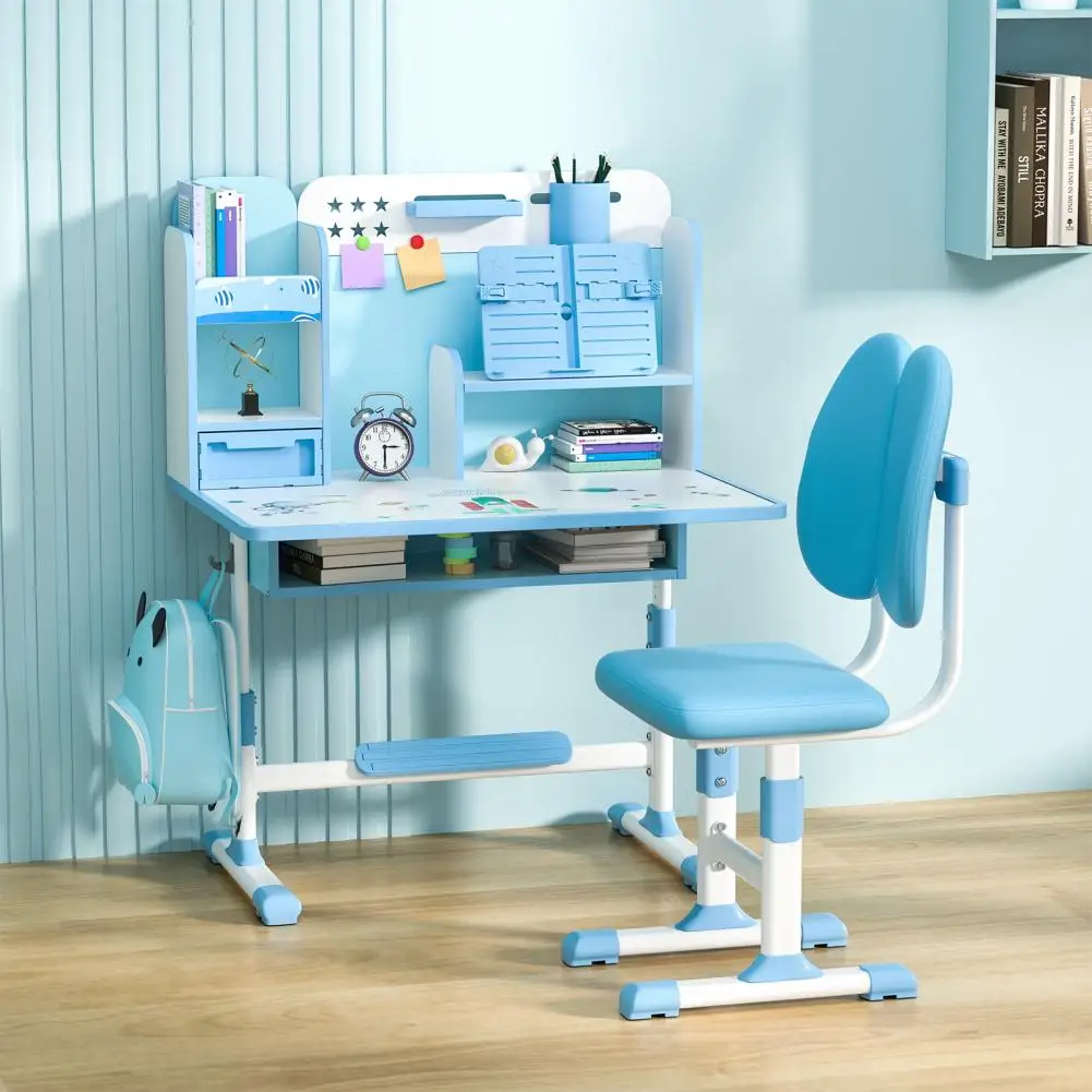 2Pcs/Set Height Adjustable Children School Study Table Chair Set Kids Study Desk Chair Set with Sitting Corrector and Book Stand 5