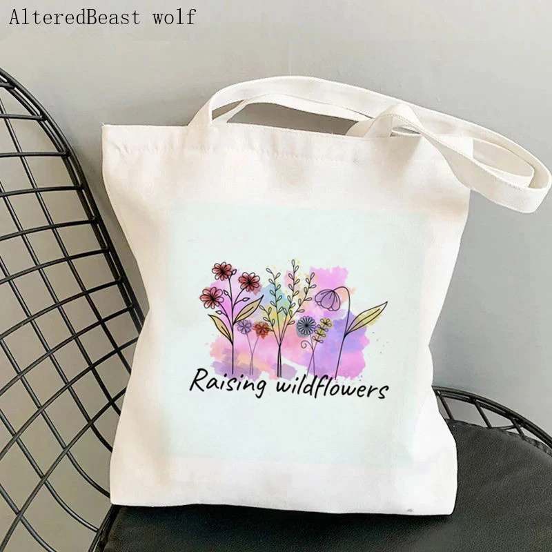 Women Shopper bag Raising Wildflowers Girl Mom Life Wildflowers Bag Harajuku Canvas Shopper Bag girl handbag Shoulder Lady Bag