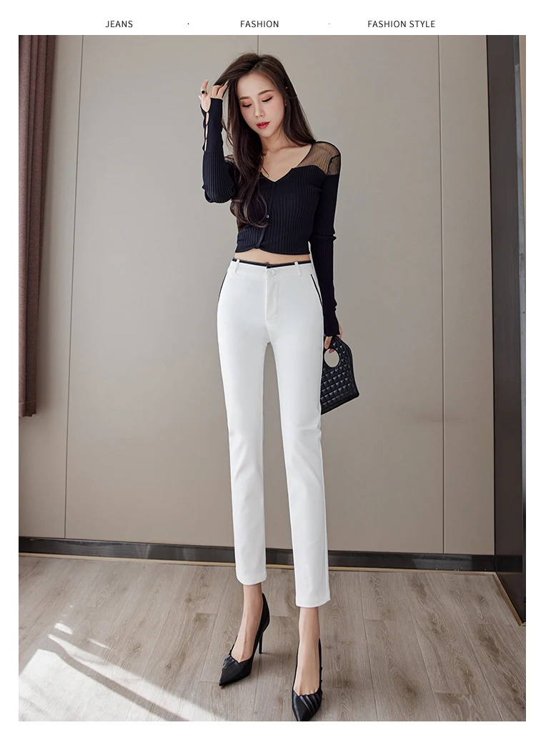 2022 Women Career Pants  Mid-Waist Straight Trousers Fashion Striped Edge Office Lady Elegant Casual Suits Pants Ankle Length capri pants