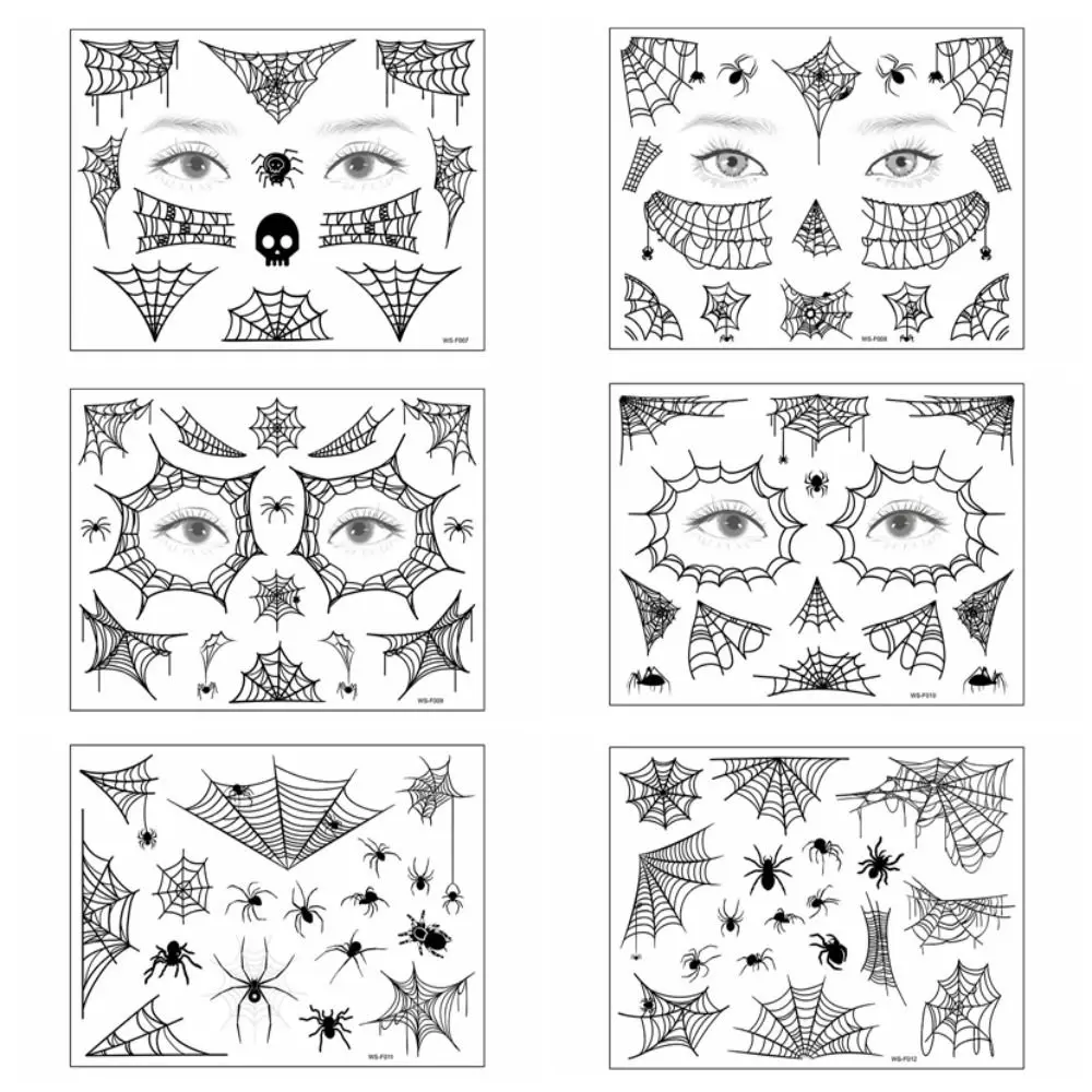 12Sheets Waterproof Spider Web Face Patch DIY Mouth Halloween Scary Tattoo Body Art Decals Cobwebs Cosplay Props Women Men