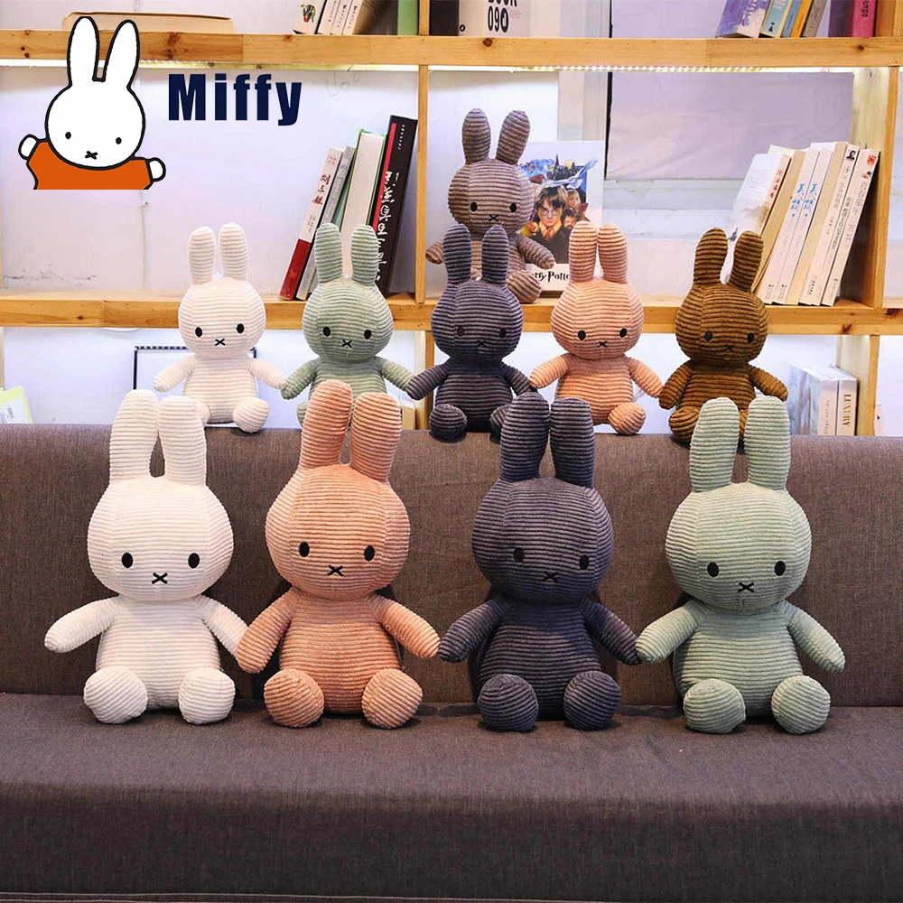 Kawaii Miffy Corduroy Striped Plush Doll Sitting Posture Home Decoration Fun Toy Girl Gift