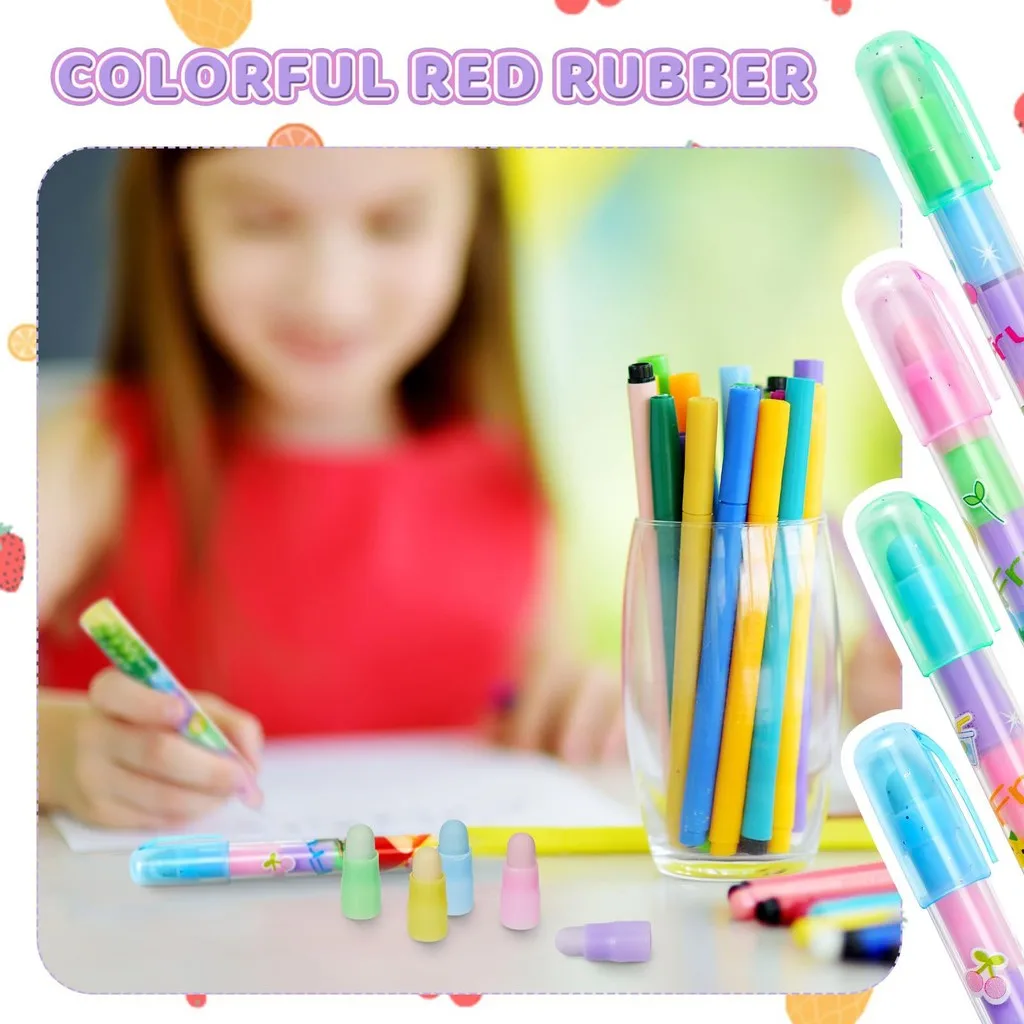 Pencil Eraser 1PCS Creative Fruit Multi Color Replacement Head Eraser 5-Section Bullet Head Pen Type Detachable