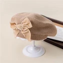 Cozy Autumn Winter Knitted Bowknot Beret Beanie - 2-10Years (Khaki)