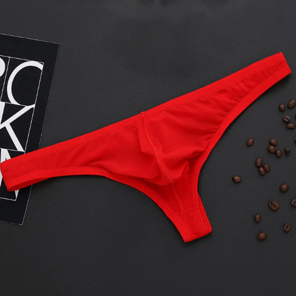 

Men's Sexy Ice Silk Low Waist Sheer Thong Underwear Elastic Bikini G-String T-Back Briefs Lightweight Pouch Bulge Male Thongs