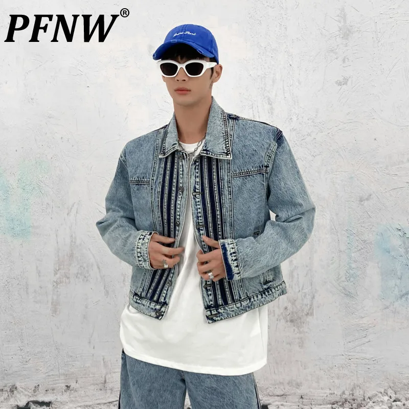 

PFNW Denim Suit For Men High Street Vintage Tide Washed Worn-out Jacket Niche Design Sense Wide Leg Denim Pants Fashion 12P1207