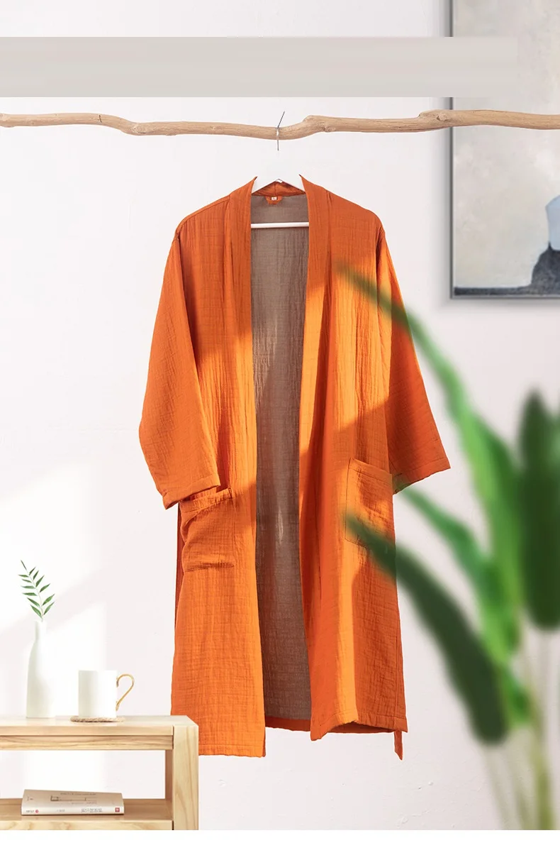 Couples Spring Summer Pure Cotton Double Layer Gauze Bathrobe Thin Dyed Fabric Home Clothing Japanese Style Kimono Robe Pajamas