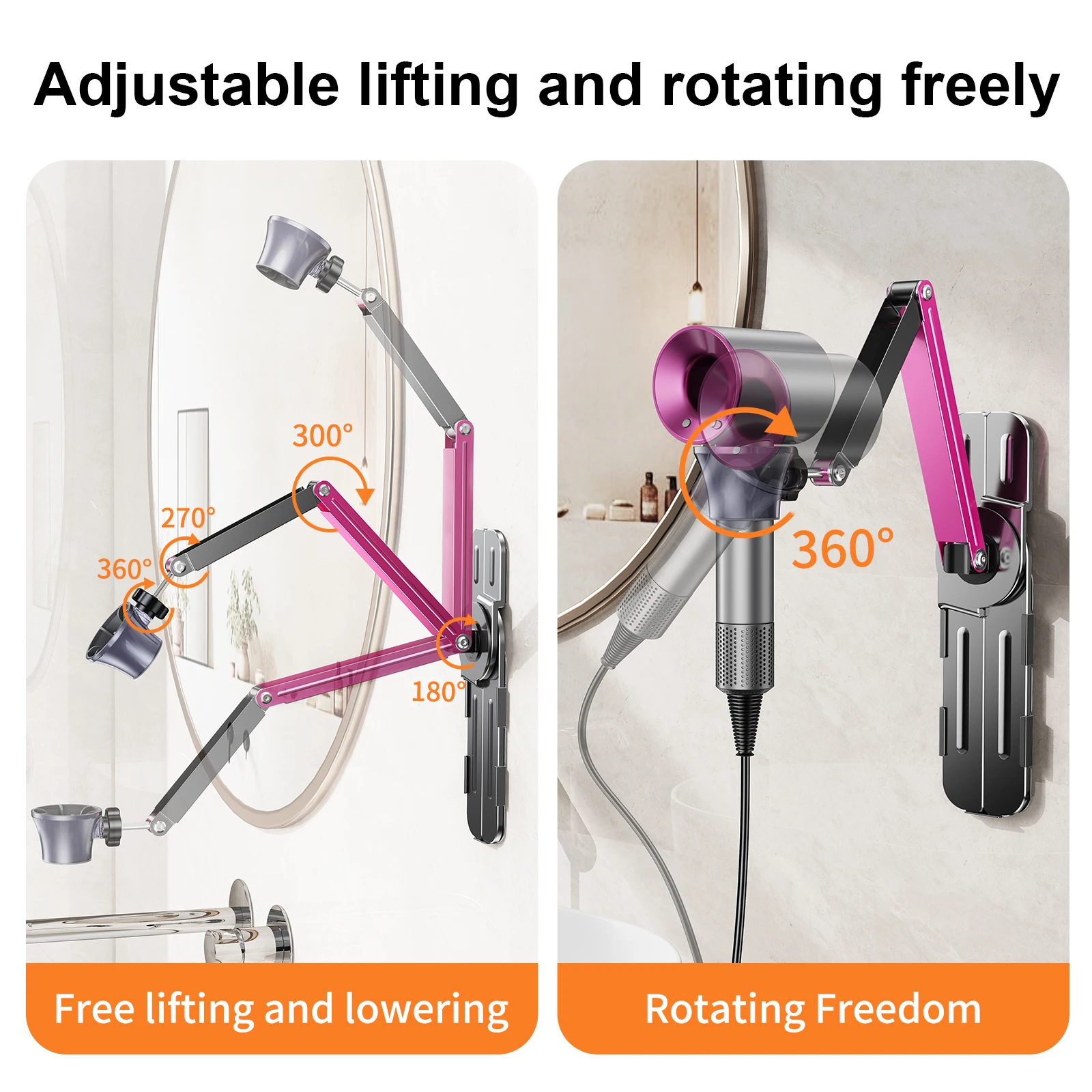 Eary Universal Hair Dryer Holder Wall Mounted For Metal Blow Dryer Hanger For Cabinet Bathroom Free Hands Phone Tablet Stand