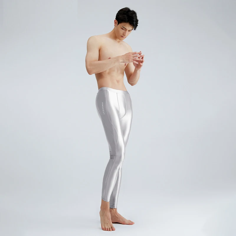 Men Swimsuit Satin Shiny Quick Drying High Elastic Surfing Leggings For Male Swim Rash Guard