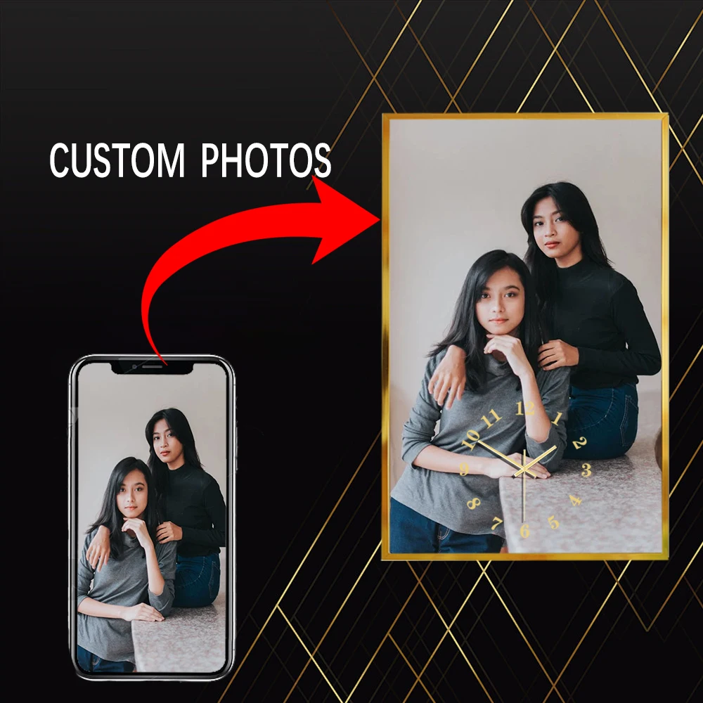 Send Photos to Customize Art Clock Digital Wall Clock Aluminum Alloy Frame 25X40CM Tempered Glass Silent Family Gift