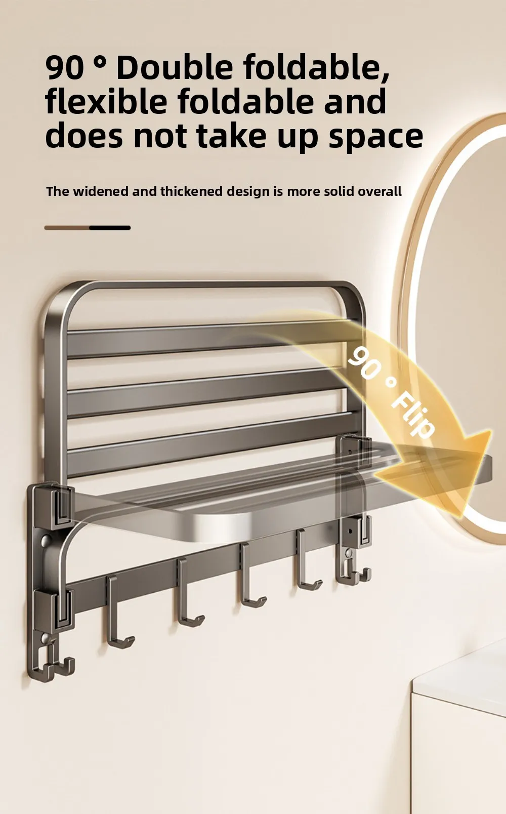 Description Picture 4 of itemCarbon Steel Foldable Towel Rack Gun Grey Bathroom Wall Mounted Tissue Box Organizer Drilling Installation Bath Accessories Set