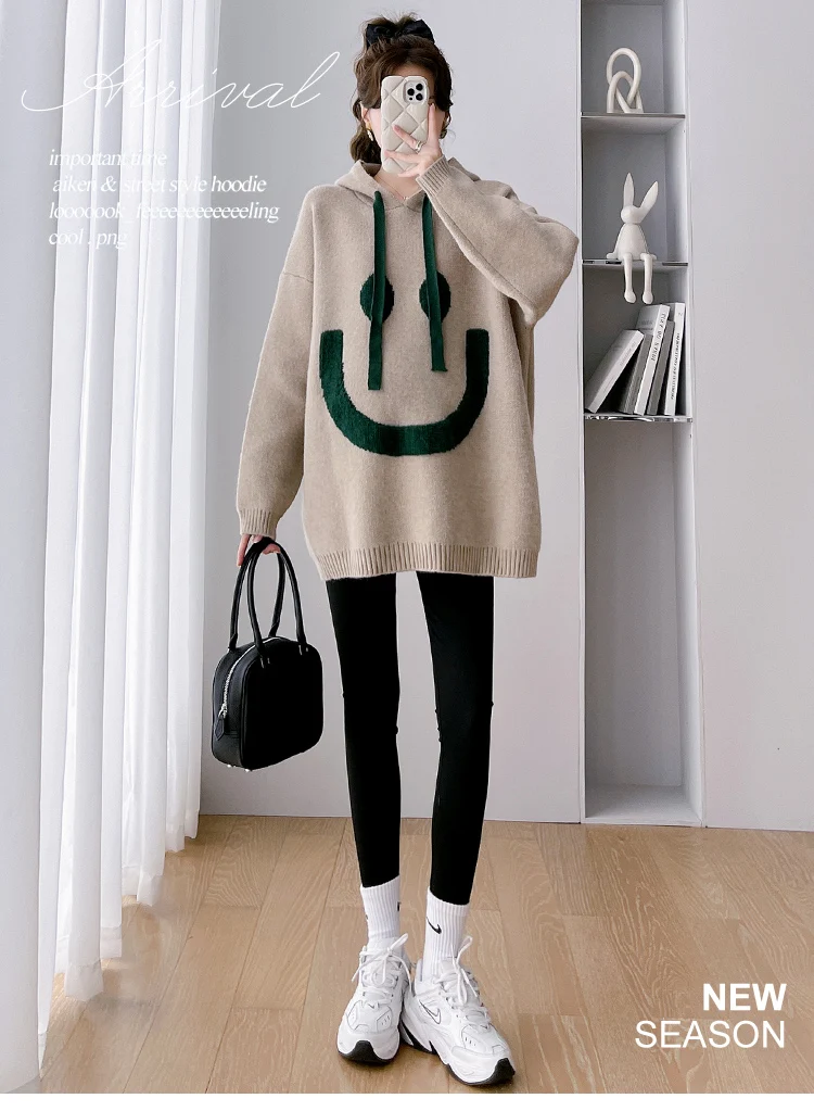 8005# Autumn Winter Knitted Maternity Sweaters Hoodies Loose Shirts Clothes for Pregnant Women Pregnancy Coats Tops