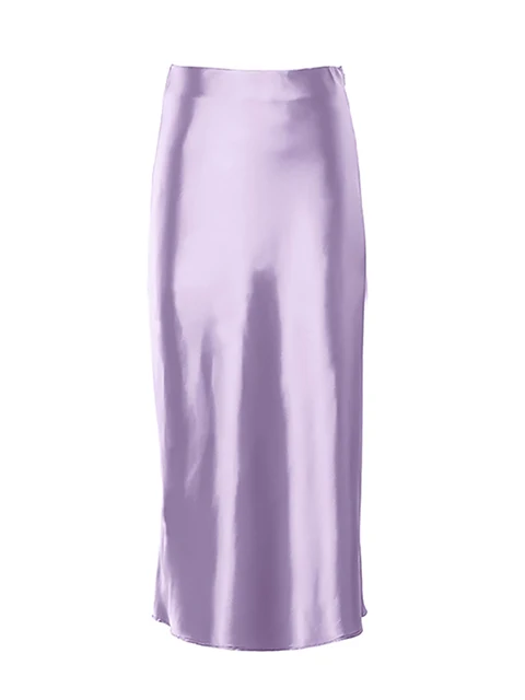 Mnealways18 Solid Purple Satin Silk Skirt Women High Waisted Summer Long Skirt New 2022 Elegant Ladies Office Skirts Midi Spring 5