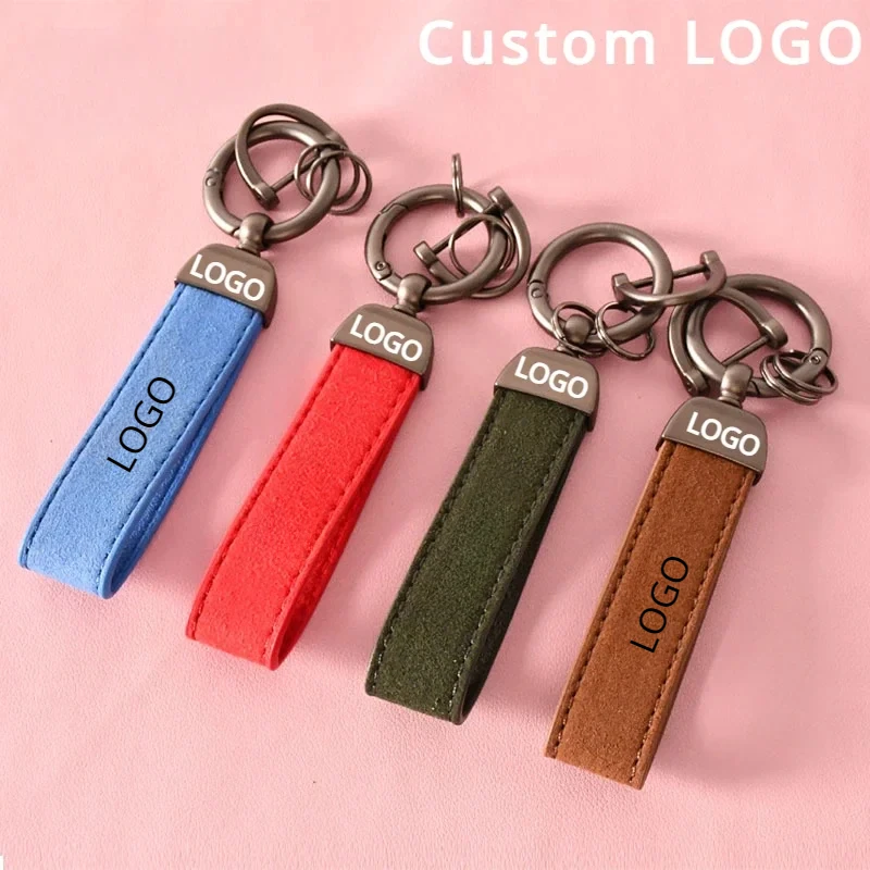 

Customized Retro Vintage Suede Leather Keychain for Men and Women Car Logo Metal Key Chain Pendant Laser Engrave Keyring Gift