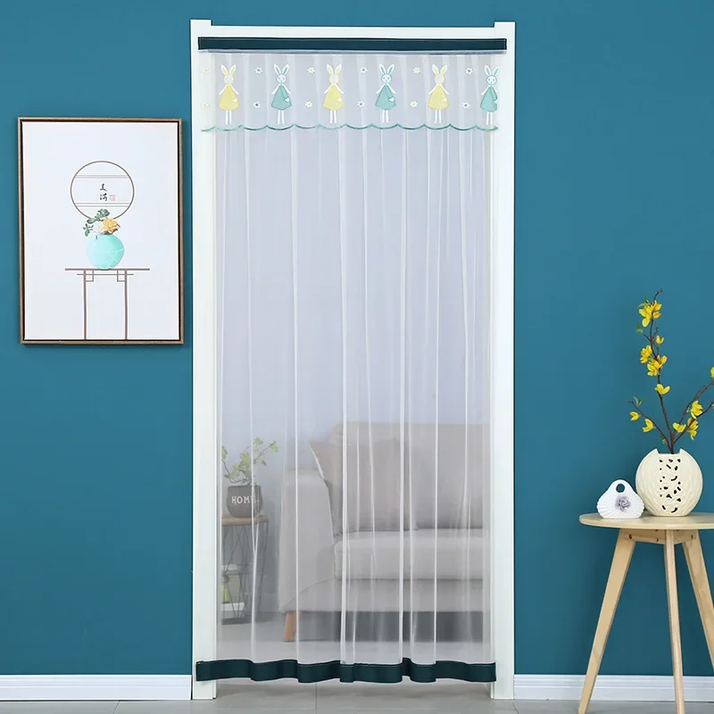 Breathable Lace Embroidered Door Curtain, Punch-free Mosquito Screen Curtain, Bedroom Partition Curtain, Single Layer, 1Pc