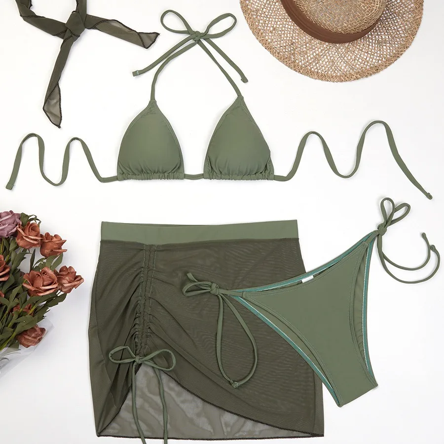 

Новинка 2024, Женский комплект бикини, комплекты из четырех частей, сексуальная пляжная одежда, купальник, однотонные бикини, купальные костюмы