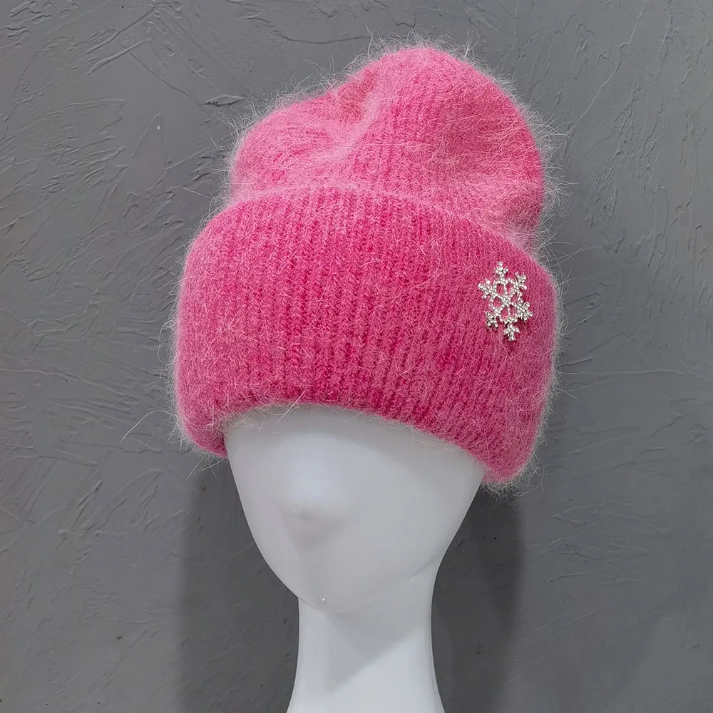 Heißer Verkauf Winter Hut Echt Kaninchen Fell Winter Hüte Für Frauen Schneeflocke Warme Beanie kalten Hüte Frauen Solide Erwachsene Abdeckung Kopf Kappe