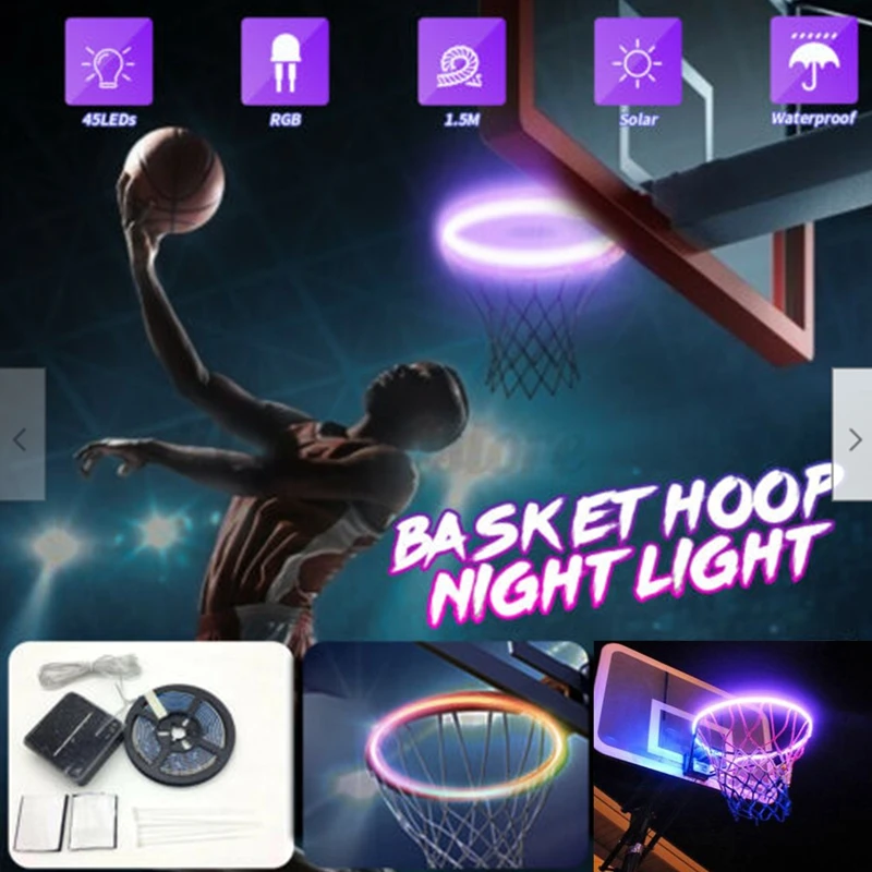45 LEDs Basketball Hoop Solar Light 8 Modes Basket Ring Shelf Decor
