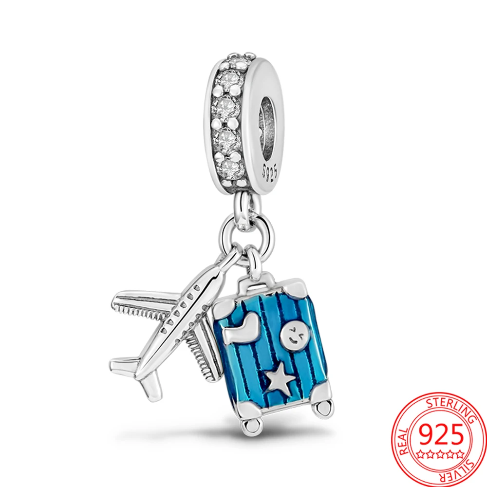 

Unique 925 Silver Airplane Blue Trunk Charm Fits Brand Bracelet & Bangle Girl Birthday Jewelry Gift