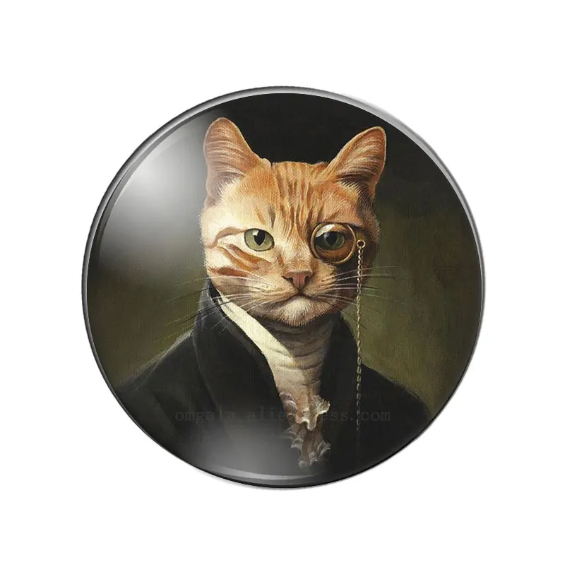 Vintage Steampunk Cat Cabochon Glass Bronze Chain Pendant Necklace Resin Embellishments Findings Round Steampunk Black Cat Pattern