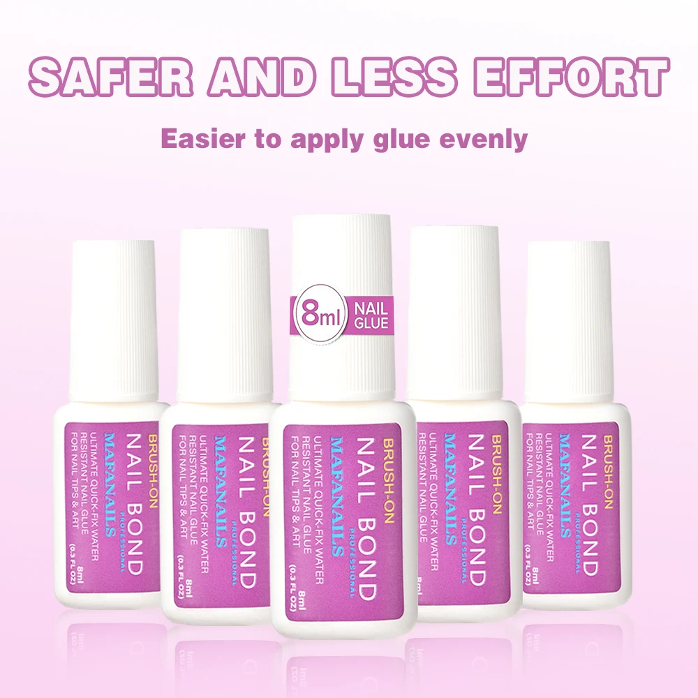 8ML Strong Nail Glue for Press on Nails Adhesive Broken Nail Repair Brush-on Nail Glue Rhinestone Charms Acrylic Tips Bond Glue 2