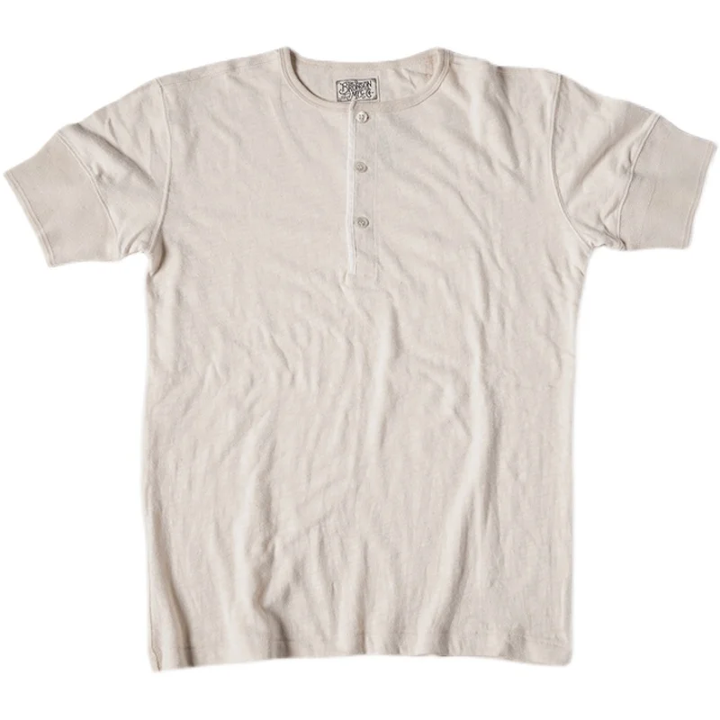 Tシャツ・カットソー bronson Vintage Long Sleeve Henley Shirt Camel B-TOP-0003-CA Vintage Heavyweight Cotton Long Sleeve Henley Neck Shirt