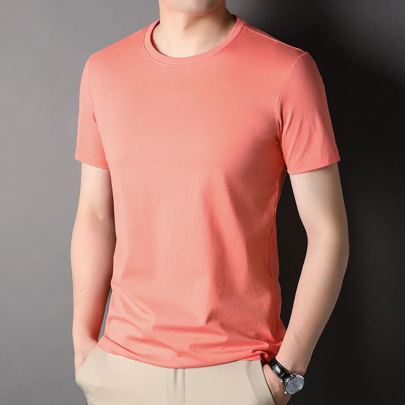 Top Grade 100 % Cotton Men t Shirt New Brand Summer Tops Basic Solid Color Short Sleeve Casual Fashion Mens