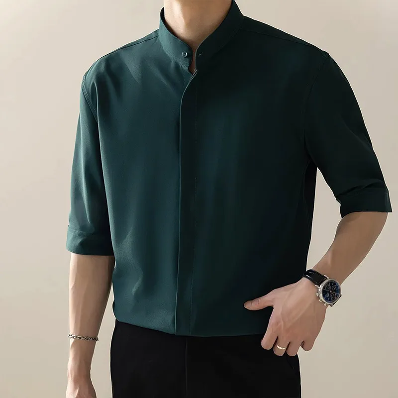 2023 KPOP Fashion Style Harajuku Slim Fit Tops Loose Casual All Match Shirt Solid Button Stand Collar Cardigan Long Sleeve Blusa