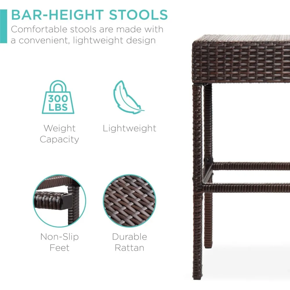 Wicker Dining Table Set of 5, W/Built-in Bottle Opener, Hidden Storage Shelf, Metal Tabletop, 4 Stools, Outside Dining Table Set 3