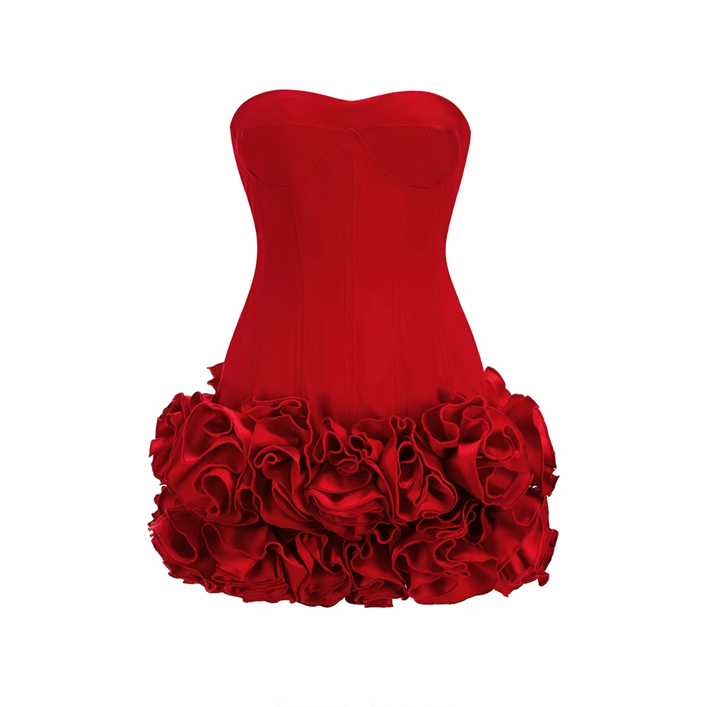 Red Color Women Sexy Strapless Ball Gown Mini Fashion Celebrity Nightclub Party Dress Birthday Cocktail Girls' Outfit 6