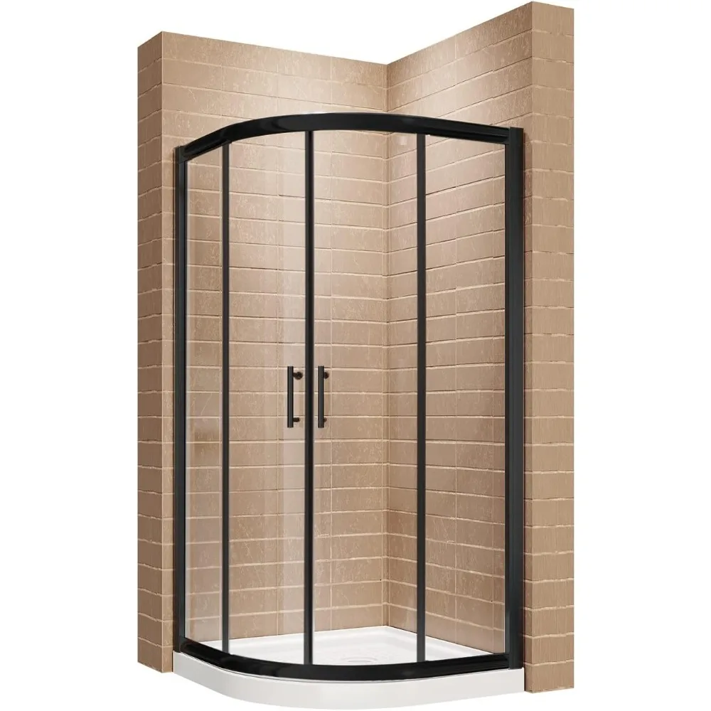 Corner Shower Doors 36.7 in. X 72 in. Neo-Round Sliding Shower Door in Black Finish, 1/4 in. Clear Glass Shower Door 6