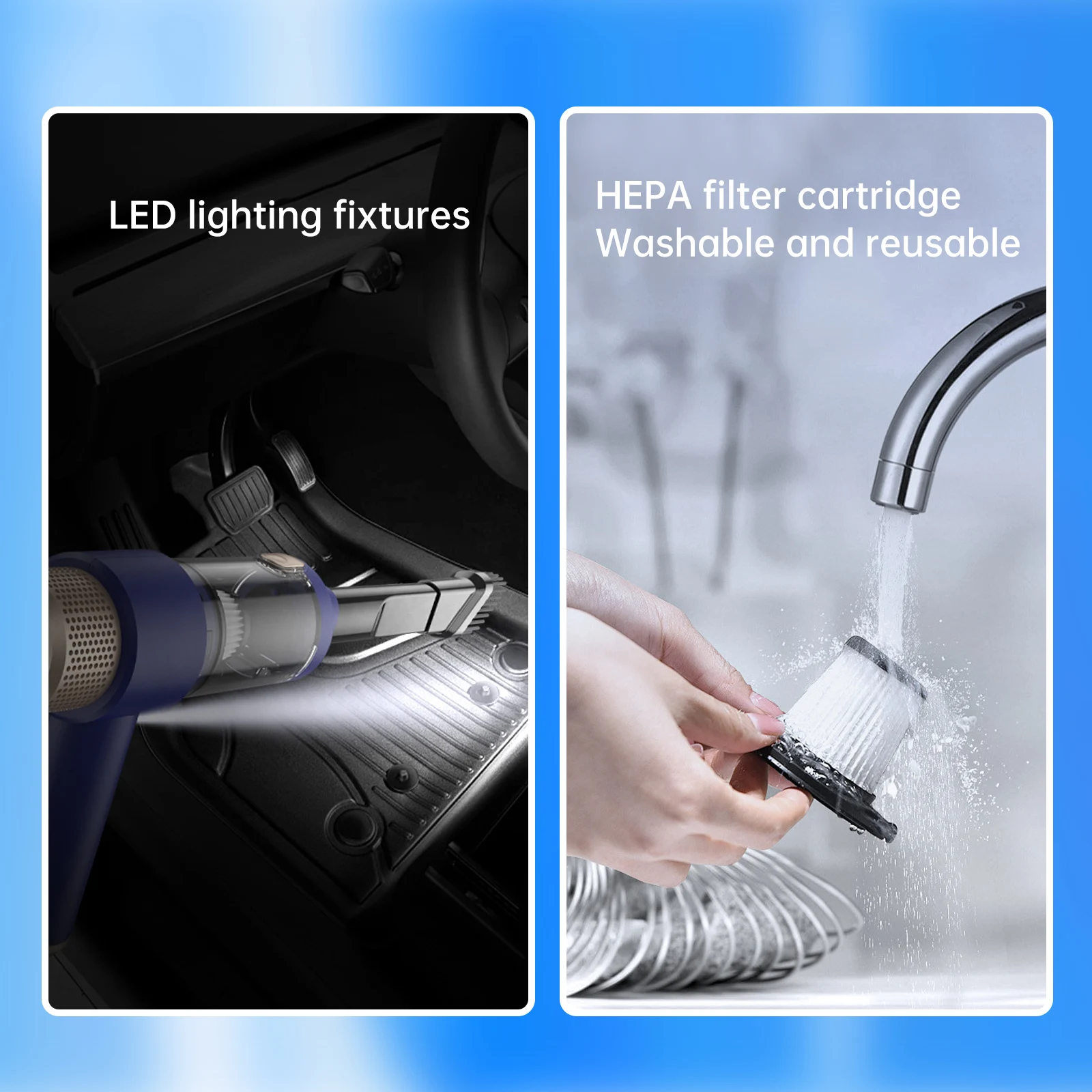 6500pa 2 in 1 Handheld Car Vacuum Cleaner and Inflator Portable Cordless Rechargeable Handheld Home Car Vacuum Cleaner LED Lamp