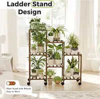 Plant Stand with Wheels for Indoor Plants Wood Tiered Shelf Ladder Plant Holder Table Pot Stand for Window Garden Balcony Patio 1