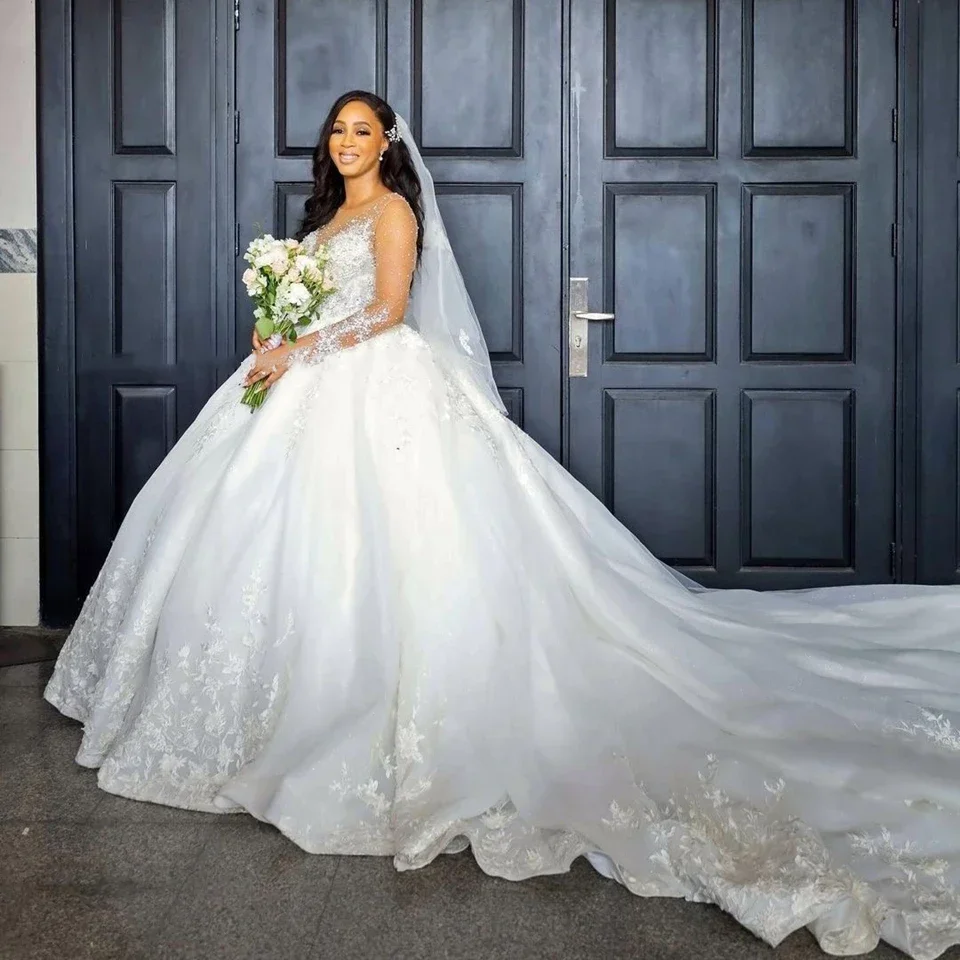 White Satin Sexy Wedding Dresses 2025 High-end Beaded Pearls Bridal Dress HM67267 Cusotm Made