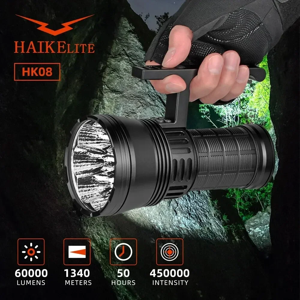 

Haikelite HK08 Powerful Flashlight 60000LM Lantern 1340m Range Type-C USB Charging Torch 21700 High Power Led Flashlights