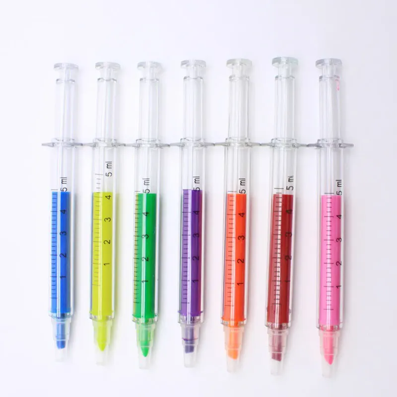 

70Pcs Syringe Highlighter Pen Syringe Needle Shape Mechanical Color pen Ballpoint for Office School Marker Writing Tool