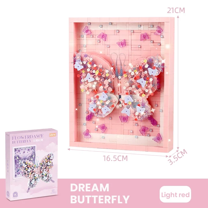 Butterfly Model Assemblage Building Blocks Moc Fantasy Picture Frame Display Stand Ornaments Home Deco Kids Toys Gifts for Girls