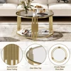 Modern Glass Coffee Table in 31.5", Asymmetrical Metal, Circular Metal Drum Base, Gold Finish & Lower Shelf 3