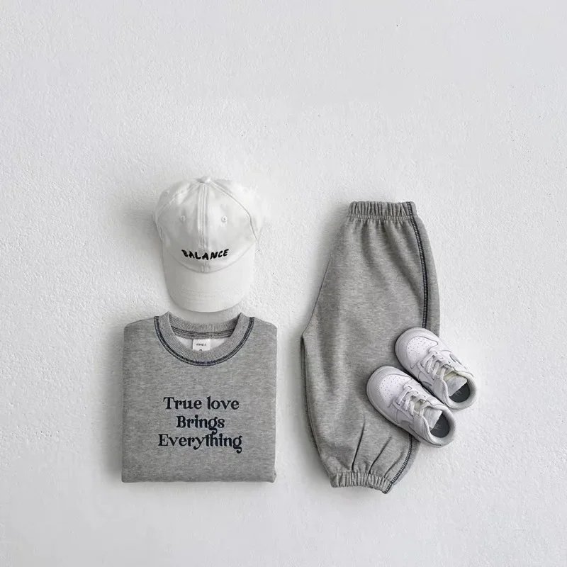 Baby Boys Girl 2024 Autumn Clothes Set Children Long Sleeve Letter Print Cotton Tops+Pants 2Pcs Kids Embroidery Clothing Outfits 4