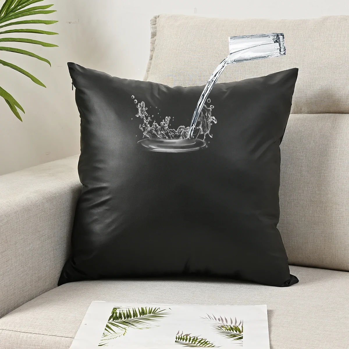 Solid Color Elastic PU Waterproof Pillowcase Sofa Office Lumbar Support Cover Without Pillow Core 1pc throw pillow cover,cushion cover,cushion covers,pillow case,pillow covers