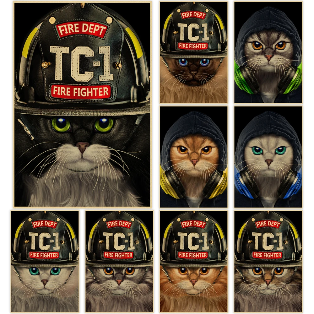 

Kraft Paper Animals Parody Poster HD Fire Dept Painting Cat Picture Wall Art Prints Children's Room Home Decor Christmas Gift