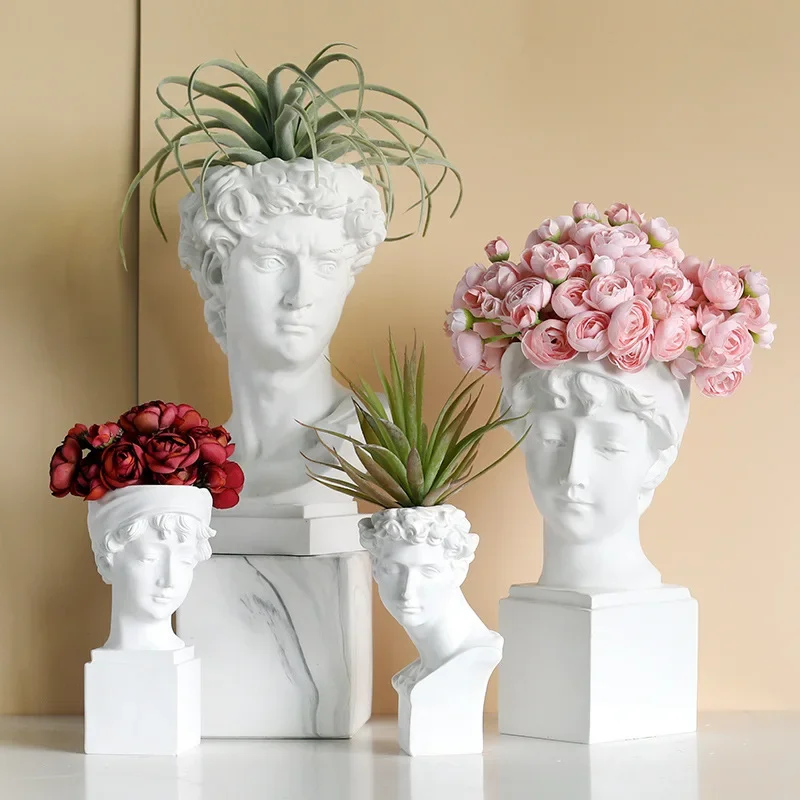 Modern Nordic Style Creative Portrait Vase Human Head Flower Vases Decorative Ornaments Resin David Home Flowers Art Decor 5
