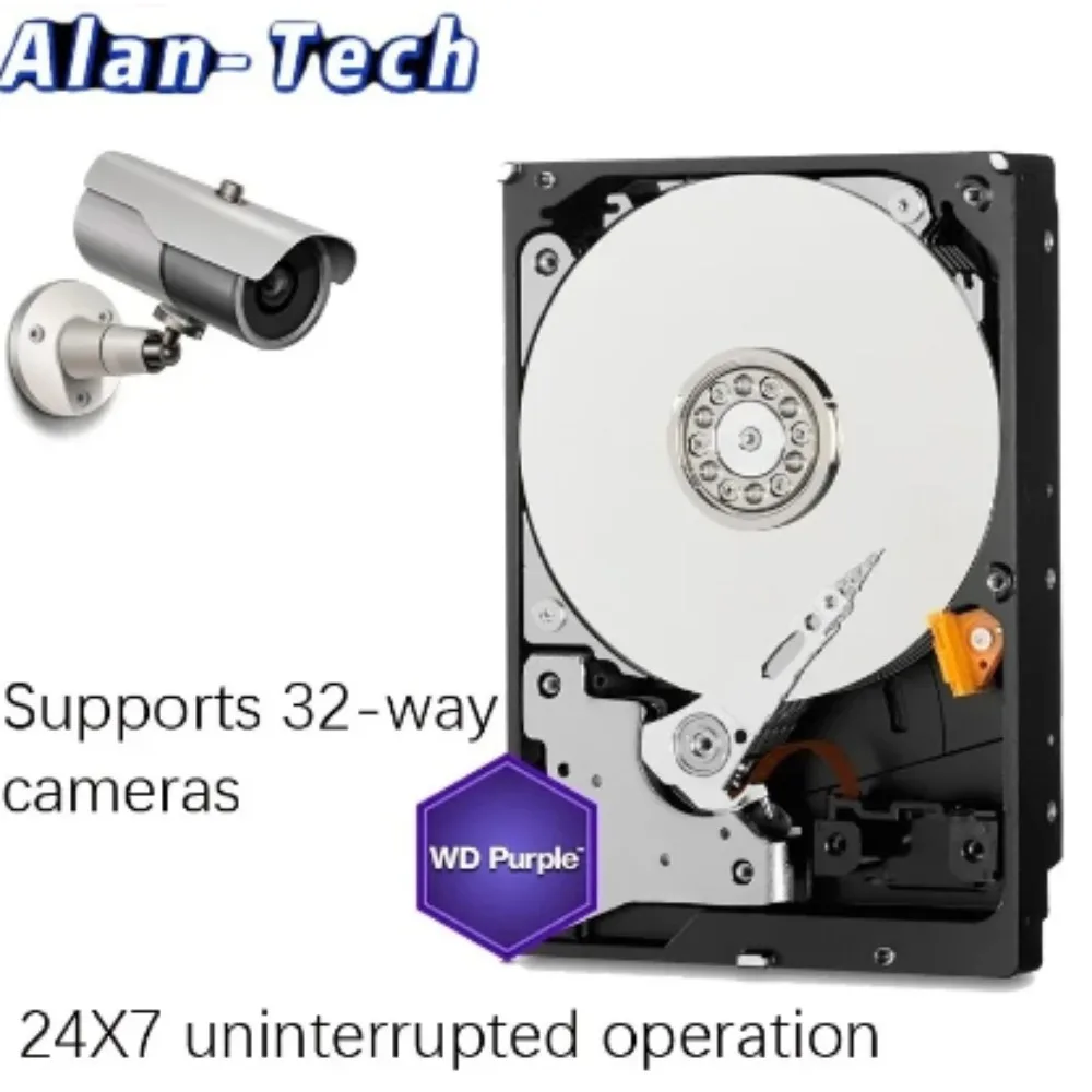 W-D Purple 10TB 3.5" Surveillance HDD PURX Internal Hard Drive Class SATA 6 Gb/s HDD 7200rpm 256M Cache