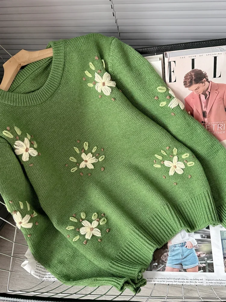 Blumen Damen Pullover Mit Stickerei Sweatshirt Mit Stickerei Weiß