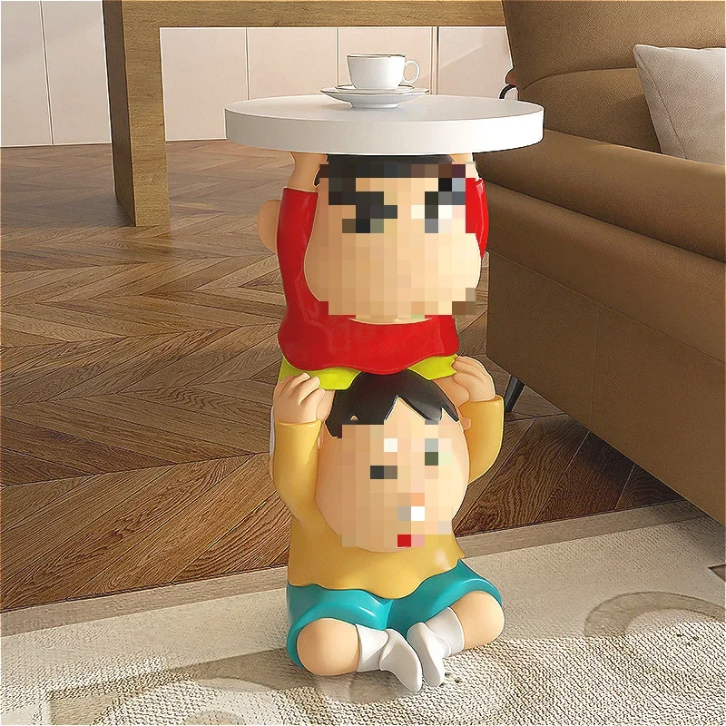 Innovative Cream Creative Cute Little Boy, Bedroom Living Room Movable Coffee Table Bedside Table Floor Decoration Ornaments