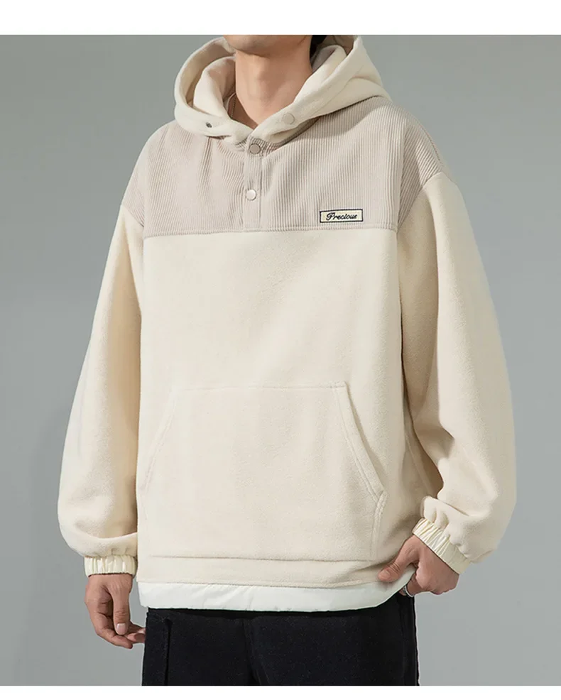 Men Fleece Hoodies Autumn Winter New Loose Harajuku Pullover Tops Streetwear Long Sleeve Sweatshirts Hip Hop Men's Clothing