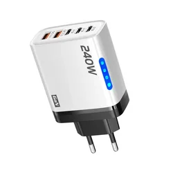 5 - in - 1 GaN 240W Fast Charging USB - C Desktop Charger Adapter - White EU